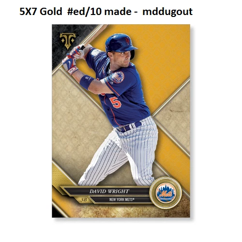 DAVID WRIGHT #57 NY METS STAR #ed/10 made Gold 5X7 - 2017 TOPPS TRIPLE THREADS - Image 1 of 1