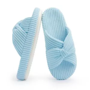 Slippers for Women Memory Foam House Bedroom Corduroy Bow Crossbands Slide Sl... - Picture 1 of 6
