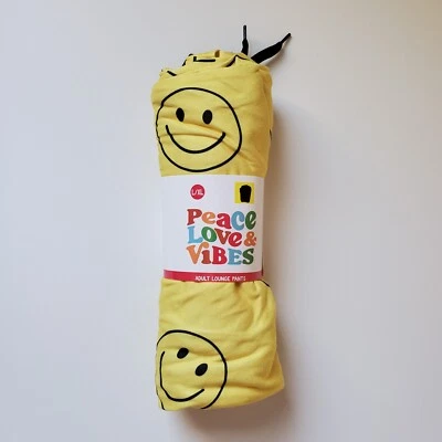 Women Smiley Face Peace Love & Vibes Lounge Pants L/XL Yellow Large Extra Large  - Image 1 of 4