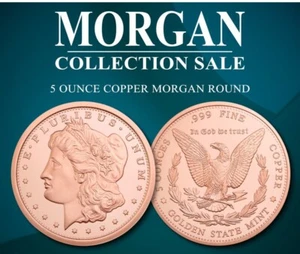 5 oz MORGAN .999 FINE COPPER BU Round Coin Golden State Mint - IN STOCK!! - Picture 1 of 4