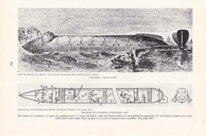 Original 1938 Villeroi's Cigar Boat Submarine  Print/with diagram - Picture 1 of 1