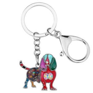 Enamel Rhinestone Basset Hound Dog Keychains Car Key Ring Pet Bag Charms Jewelry - Picture 1 of 11