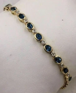 7Ct Oval Cut Lab Created Blue Sapphire Diamond Bracelet 14k Yellow Gold Plated - Picture 1 of 5