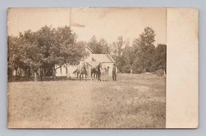 Postcard RPPC Two Men with Three Horses AZO 1904-1918 - Picture 1 of 2