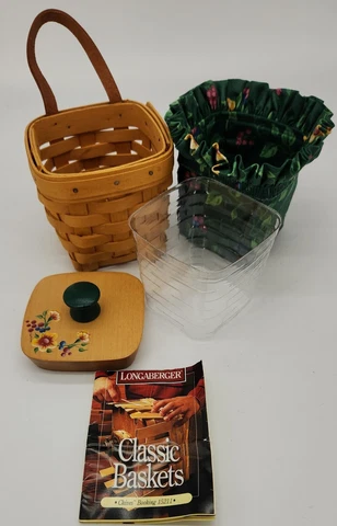 Longaberger 1998 Hostess Only Chives Basket+Protector+Liner+Hand Painted Lid Cover