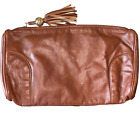 Lewis Vintage Leather Clutch Handbag Purse Zipper Gold Tassel Brown Leather
