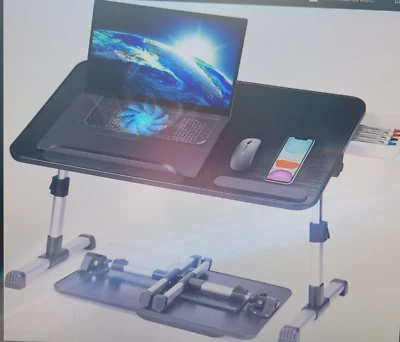 Ergonomic Laptop Desk Adjustable Stand Foldable Bed Table w/ Drawer Cooling Fan - Image 1 of 4