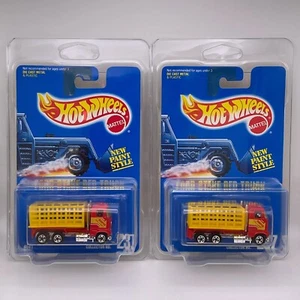 (2) Vintage 1993 Hot Wheels Mainline #237 Ford Stake Bed Truck Black Wall NEW - Picture 1 of 4