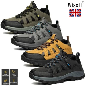 Mens Leather Trekking Trainers Shoes Mesh Walking Outdoor Low Top Hiking Boots - Picture 1 of 48