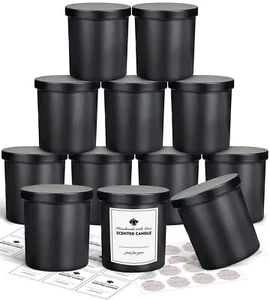 12 Pack 10oz Glass Candle Jars With Lids And Sticky Labels Empty Candle Jars For - Picture 1 of 6