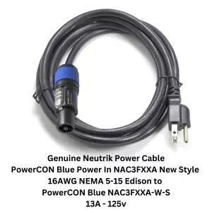 Neutrik Powercon Edison NEMA 5-15P Extension Cord Blue 13A 16/3 Neutrik NAC3FXXA - Picture 1 of 9