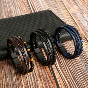 Beads Multi-layer Braided Leather Bracelets Women Men's Jewelry Bangle Bracelet - Picture 1 of 11