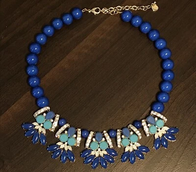 Talbots Statement Necklace Blue Aqua Glass Crystals STUNNING NECKLACE Adjust - Image 1 of 4