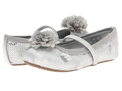 Stride Rite Silver Sequin Shoes Slip -Ons Elastic Security Strap Baby SZ 4 1/2 M - Image 1 of 2