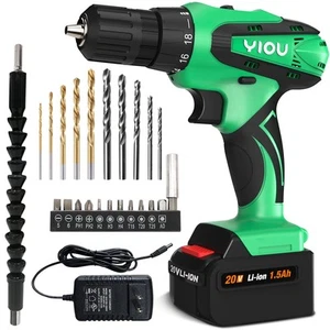 YIOU 20V MAX Cordless Drill, 18+1 Clutch, 2-Speed, 3/8" Chuck, 23PCS Drill Se... - Picture 1 of 7