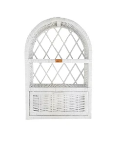 Wicker Chapel Wall Cabinet White Rattan Wall Shelf 40x17x62 - Zdjęcie 1 z 7