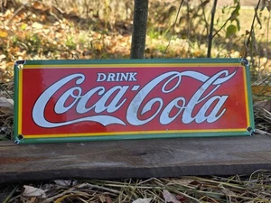 VINTAGE DRINK COCA-COLA PORCELAIN SIGN  12"x4" - Picture 1 of 4