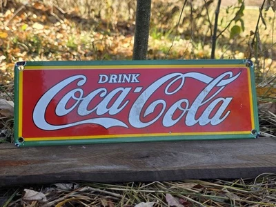 VINTAGE DRINK COCA-COLA PORCELAIN SIGN  12"x4" - Image 1 of 4
