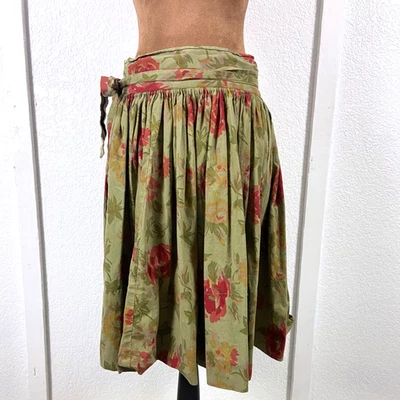 Falda envolvente floral de colección Anne Fogarty para Neiman Marcus años 70 verde rojo algodón completo Foto 1 de 4