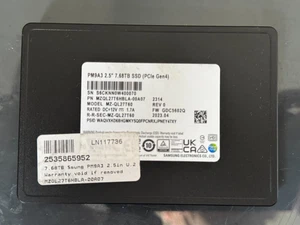 Samsung (MZ-QL27T60) - 7.68TB PM9A3 (SFF 2.5in) U.2 PCIe 4.0 NVMe SSD New - Picture 1 of 2