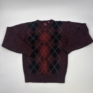 Vintage 90s Shetland Wool Sweater Men’s Medium Red Plaid Knit Cambridge Classics - Picture 1 of 6
