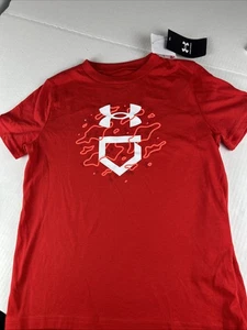 Under Armour Baseball T Shirt Red Youth Small New 850 Loose Fit - Picture 1 of 8