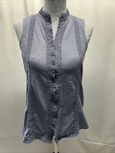 Bit & Bridle Womens Lavender Lace Sleeveless Shirt Tank Size L Button Up - Picture 1 of 11