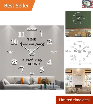 Elegant Frameless DIY 3D Wall Clock with Mirror Numbers - Perfect for Any Room - Image 1 of 4