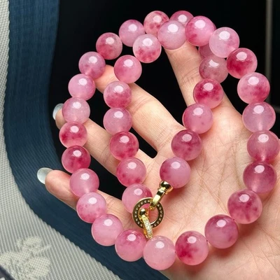 Natural AAA Burmese High Icy Pinkl 14mm Beads Jade jadeite Woman Necklace - Image 1 of 4
