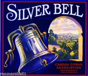 Canoga Park Los Angeles Silver Bell Orange Citrus Fruit Crate Label Kunstdruck - Bild 1 von 1