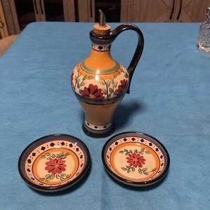 Vintage Pier 1 Alexandria Öl/Essig Steingut Cruet Blumenmuster handbemalt ++ - Bild 1 von 5