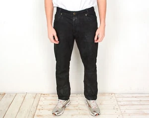 GIPSY Vintage Men W32 L32 Black Leather Trousers Straight Regular Biker Pants S - Picture 1 of 6