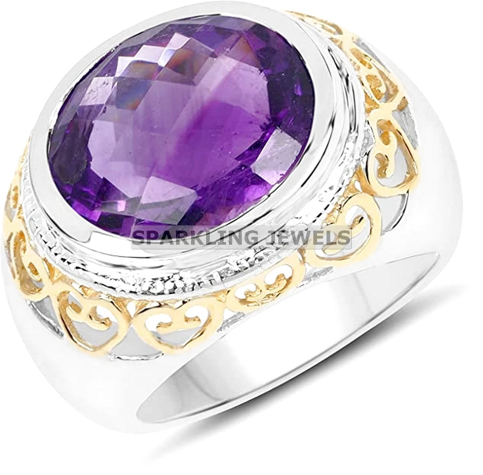 Яркий аметист овальной огранки с 925 пробы кольцо для мужчин #39 - Изображение 1 из 4