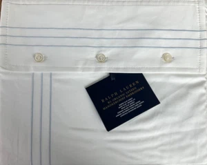 Ralph Lauren~QUEEN~Flachbettlaken~weiß/blau Hyazinthe~Bio-Baumwolle~bestickt~Neu mit Etikett - Bild 1 von 5