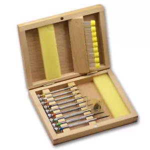 Uhrmacher Schraubendreher Set PRO im Holzkoffer Reparaturwerkzeug Ersatzklingen Uhr - Bild 1 von 2