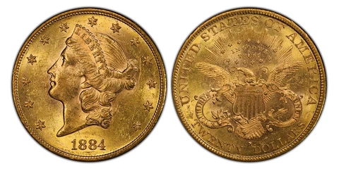 1884-S AV $20, Double Eagle. PCGS MS61. San Francisco Coronet KM 74.3 Cover