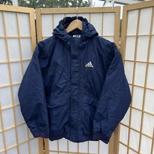 Adidas Thick Padded Kids Rain Hooded Jacket Age 11-12 Blue Zipped Pockets Warm - Picture 1 of 10