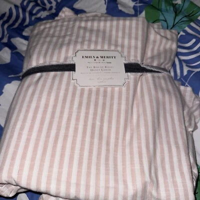 Pottery Barn Teen Emily & Meritt Ruffle Stripe Twin Duvet Cover Rose Color - Image 1 of 2
