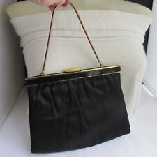 Vintage ANDE' Black Satin Clutch Purse Evening Handbag Gold Chain Signed