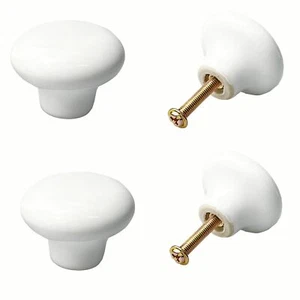 4 Pack White Ceramic Cabinet Knobs Retro Round Drawer Pulls Kitchen Hardware - Picture 1 of 5