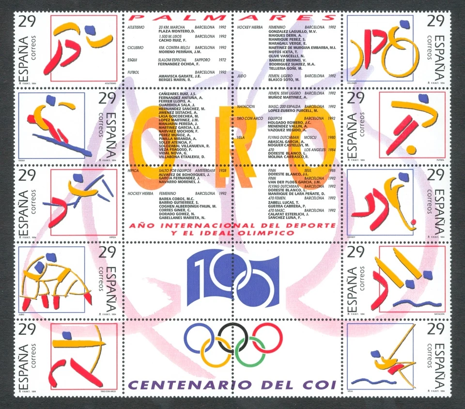 ESPAÑA 1994 - EDIFIL 3325/34** - 1 HOJA BLOQUE DEPORTES - ORO - MNH - Imagen 1 de 1