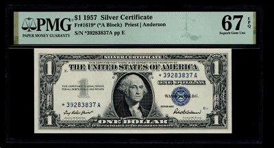 STAR 1957 $1 Silver Certificate PMG GEM UNC 67 EPQ - Image 1 of 2