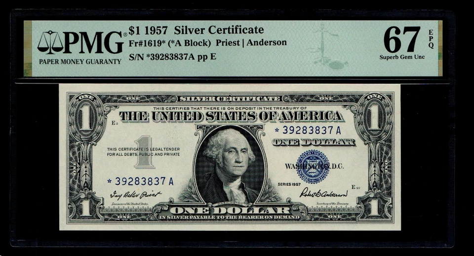 STAR 1957 $1 Silver Certificate PMG GEM UNC 67 EPQ - Image 1 of 2