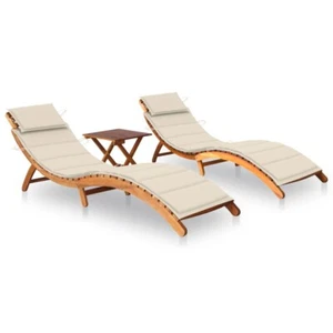 Sun Loungers 2 pcs with Table and Cushions Solid Wood Acacia - Picture 1 of 1