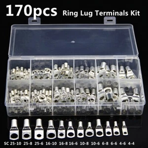 170X Assortment Car Auto Copper Ring Terminal Wire Crimp Connector Cable Battery - Picture 1 of 7