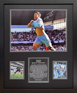 FRAMED SERGIO KUN AGUERO SIGNED MANCHESTER CITY FOOTBALL PHOTO WITH PROOF & COA - Picture 1 of 3