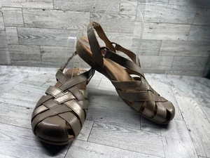 Earth Origins Sandals Women 9.5M Berri Shoes Brown Gray Leather Slingback Straps - Picture 1 of 18