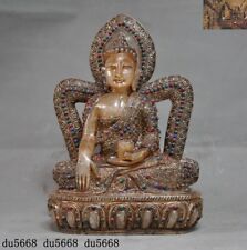 13"Tibetan crystal silver Silk Inlay coral gem Shakyamuni Medicine Buddha statue