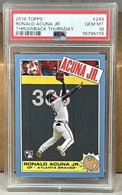 2018 TOPPS Throwback Thursday #248 RONALD ACUNA JR. PSA 10 GEM MINT BRAVES RC - Image 1 of 2