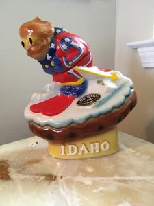 Vtg 1972 Idaho Downhill Skier On Baked Potato Ezra Brooks Empty Whiskey Decanter - Picture 1 of 10